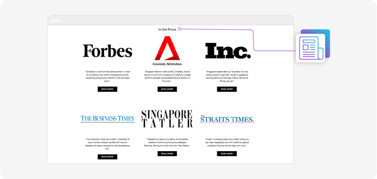 Covetella's 'in the press' page