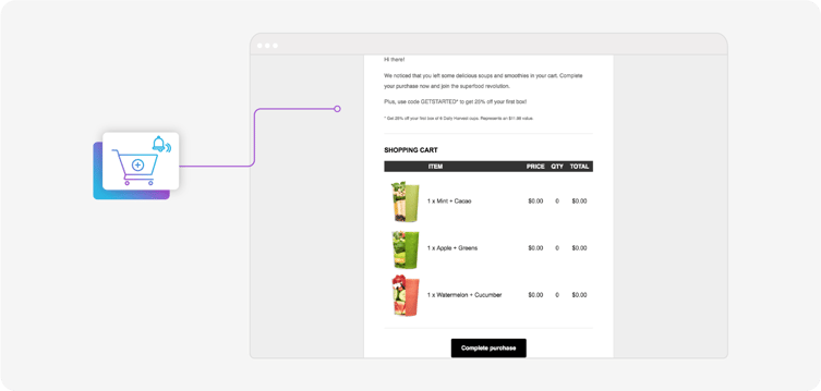 Daily Harvest's abandoned cart email using marsello