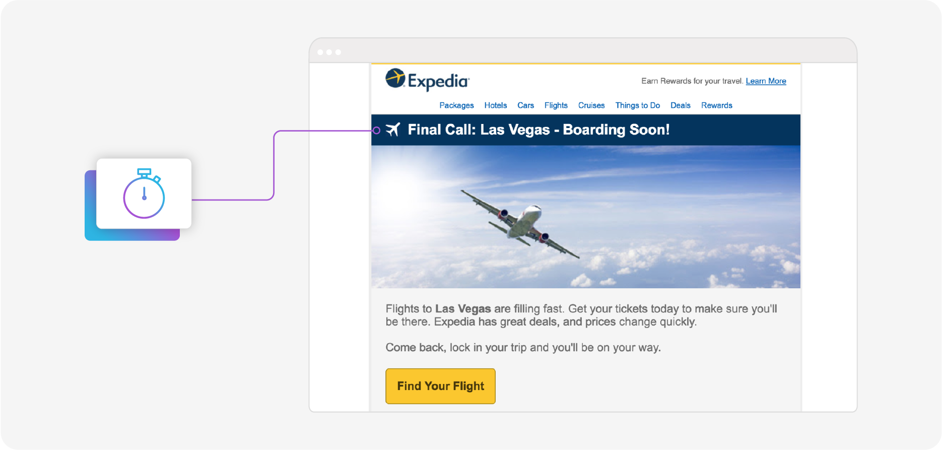 Email from Expedia saying final call: Las Vegas - Boarding Soon!